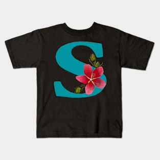 Fonts n Flowers Letter S by MarcyBrennanArt Kids T-Shirt